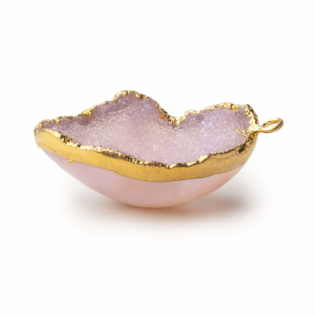 Gold Leafed Iced Pink Concave Drusy Pendant 1 focal bead 32x26x11mm A Grade - Beadsofcambay.com