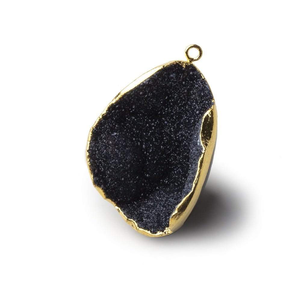 Gold Leafed Ink Black Concave Drusy Pendant 1 focal bead 34x24x18mm A Grade - Beadsofcambay.com