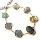 Gold Leafed Labradorite plain slice strand 7 beads 13x10-18x15mm - Beadsofcambay.com