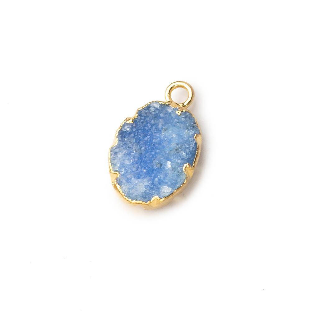 Gold Leafed Light Grey Blue Agate Drusy Oval Pendant 1 focal bead 11x8mm - Beadsofcambay.com