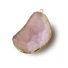 Gold Leafed Lilac Pink Concave Drusy Pendant 1 focal bead 40x29x12mm A Grade - Beadsofcambay.com