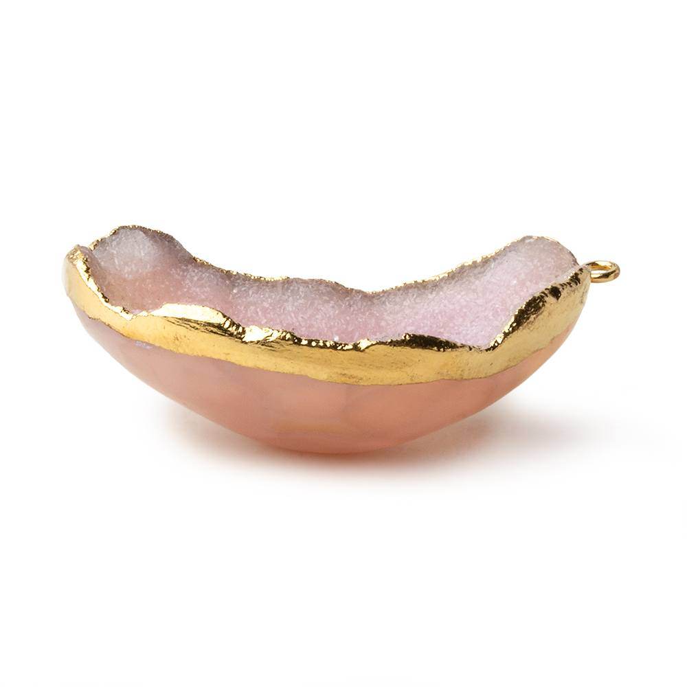 Gold Leafed Lilac Pink Concave Drusy Pendant 1 focal bead 40x29x12mm A Grade - Beadsofcambay.com