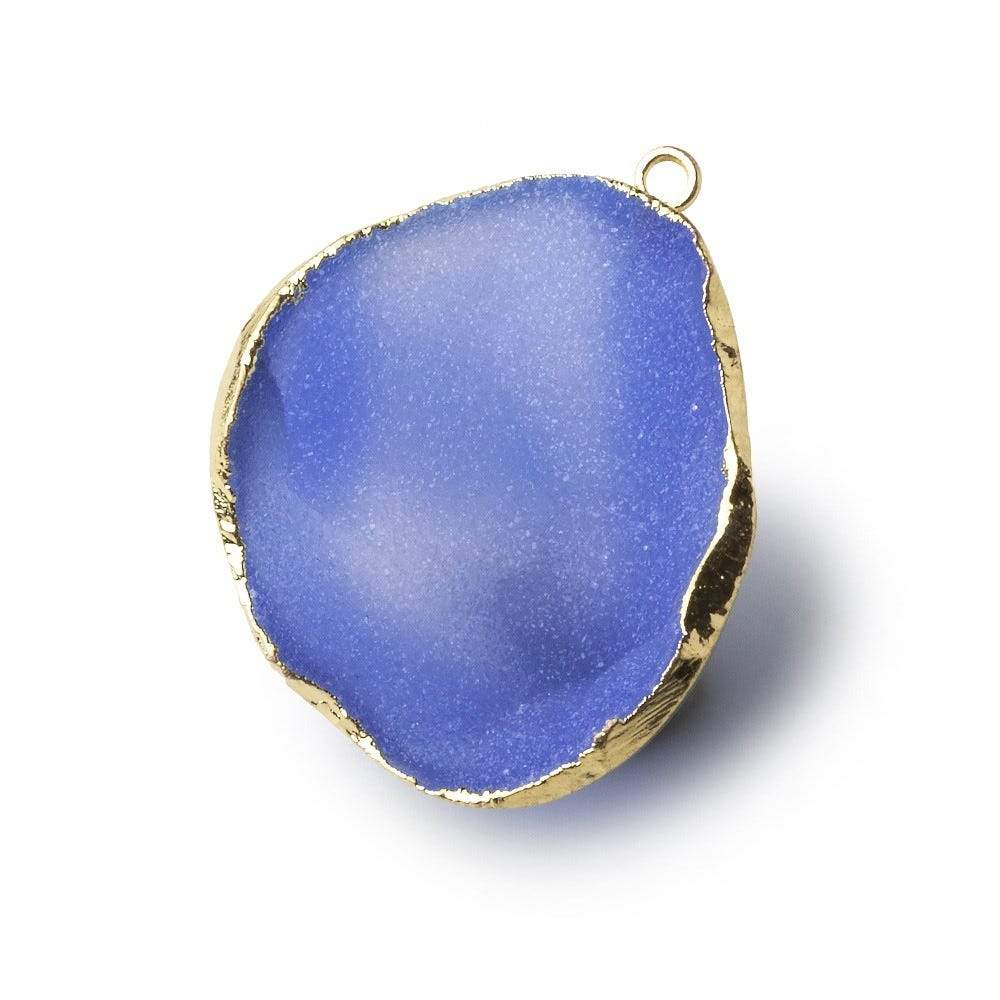 Gold Leafed London Blue Concave Drusy Pendant 1 focal bead 32x27x13mm A Grade - Beadsofcambay.com