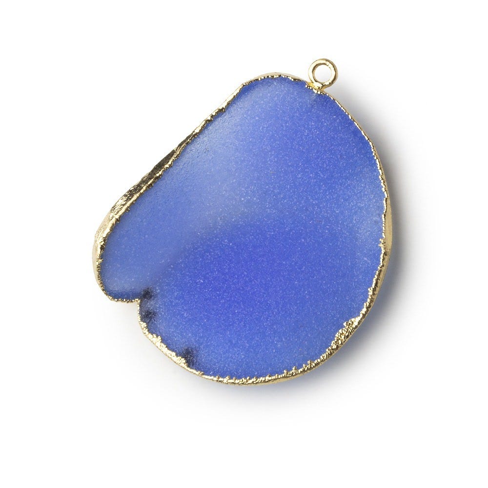 Gold Leafed London Blue Concave Drusy Pendant 1 focal bead 36x31x8mm A Grade - Beadsofcambay.com