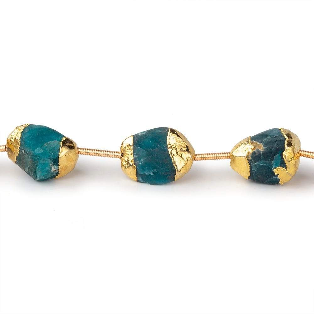 Gold Leafed Matte Neon blue Apatite plain nuggets 6 inch 7 beads 10x9-12x9mm - Beadsofcambay.com