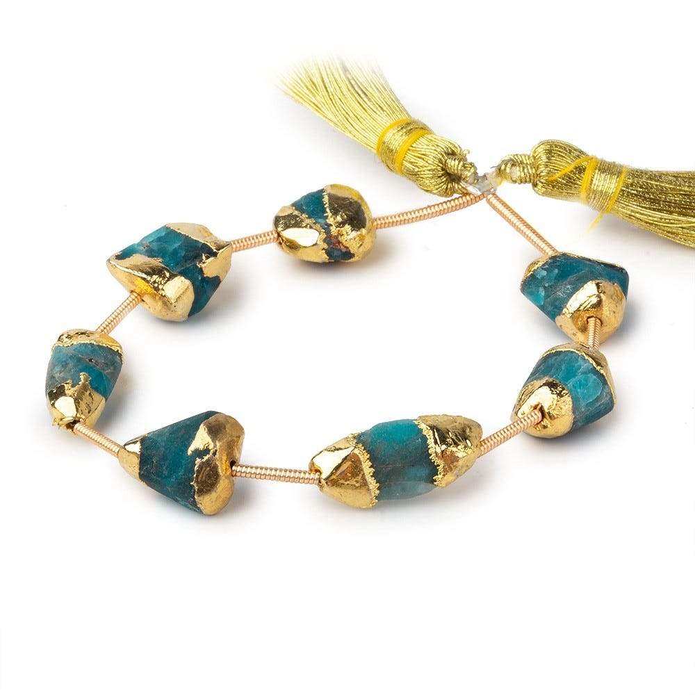 Gold Leafed Matte Neon blue Apatite plain nuggets 6 inch 7 beads 10x9-12x9mm - Beadsofcambay.com