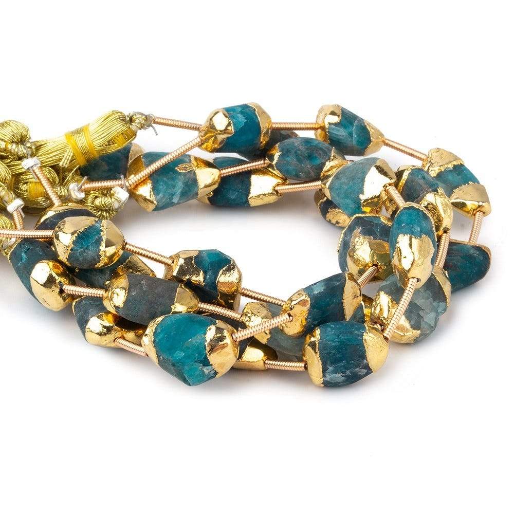 Gold Leafed Matte Neon blue Apatite plain nuggets 6 inch 7 beads 10x9-12x9mm - Beadsofcambay.com