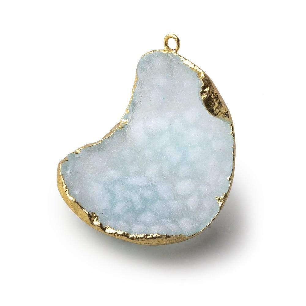 Gold Leafed Pale Sky Blue Concave Drusy Pendant 1 focal bead 34x26x14mm A Grade - Beadsofcambay.com