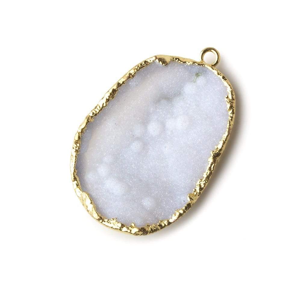 Gold Leafed Pebbled White Concave Drusy Pendant 1 focal bead 32x23x7mm A Grade - Beadsofcambay.com