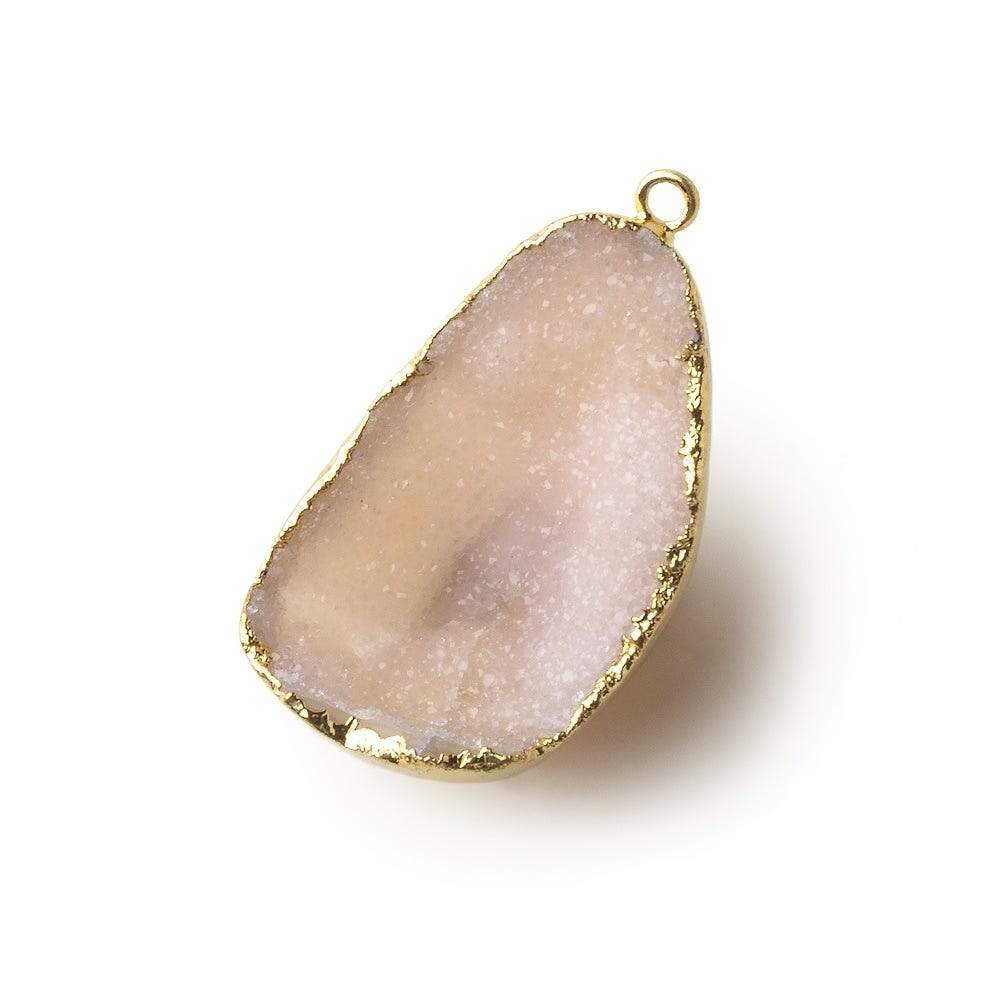 Gold Leafed Petal Pink Concave Drusy Pendant 1 focal bead 32x21x15mm A Grade - Beadsofcambay.com