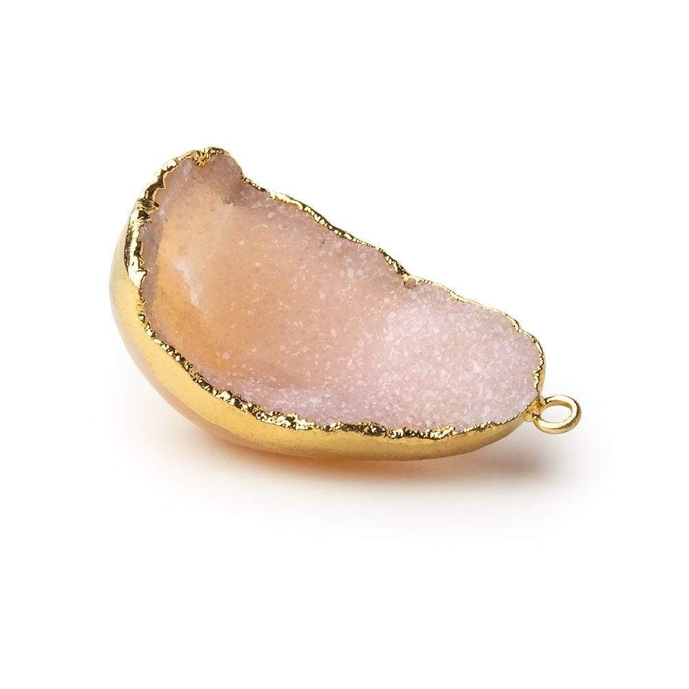 Gold Leafed Petal Pink Concave Drusy Pendant 1 focal bead 32x21x15mm A Grade - Beadsofcambay.com