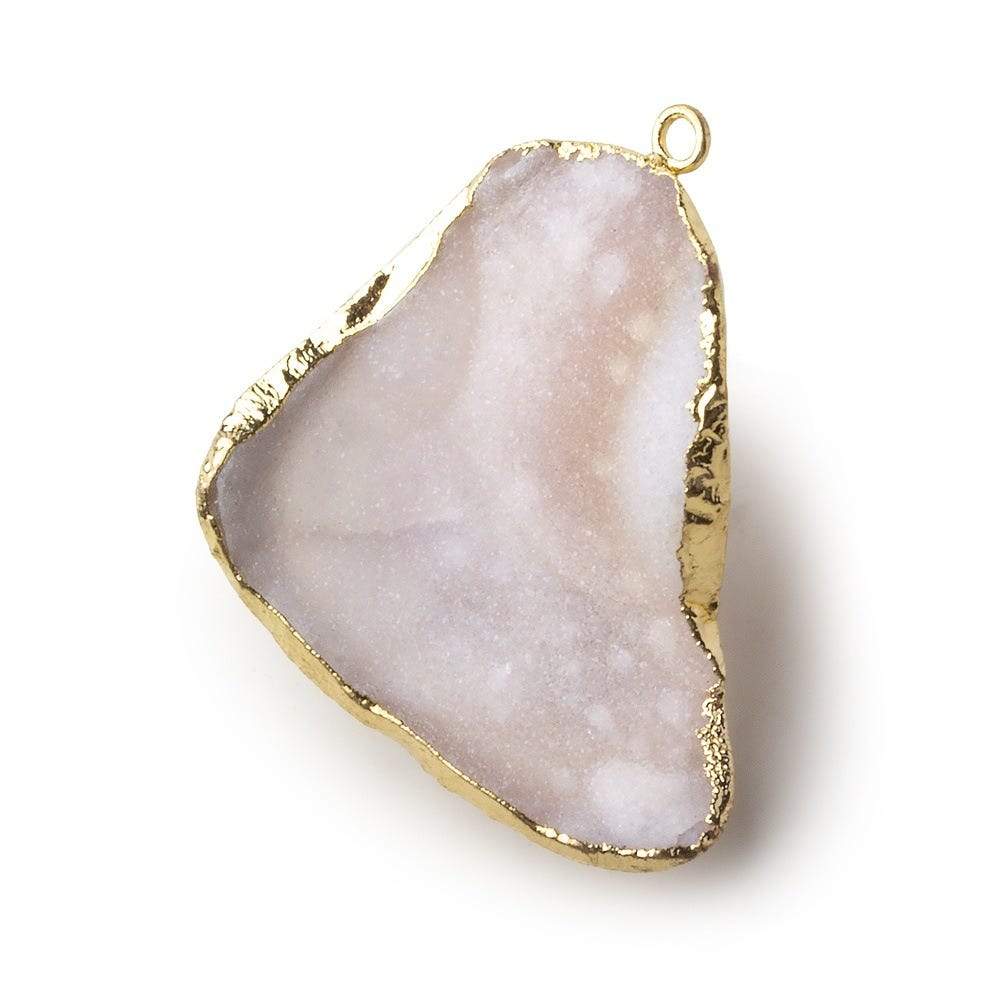 Gold Leafed Pink Drift Concave Drusy Pendant 1 focal bead 31x31x10mm A Grade - Beadsofcambay.com