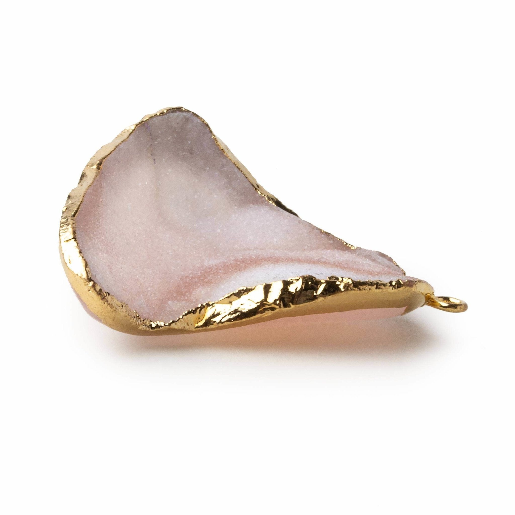 Gold Leafed Pink Drift Concave Drusy Pendant 1 focal bead 31x31x10mm A Grade - Beadsofcambay.com