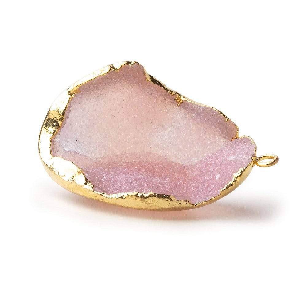 Gold Leafed Rose Pink Concave Drusy Pendant 1 focal bead 33x25x15mm A Grade - Beadsofcambay.com