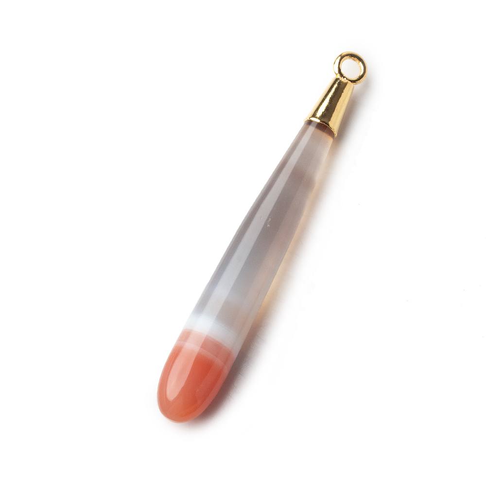 Gold Leafed Salmon Orange Banded Agate tear drop Pendant 1 focal bead 40x7mm - Beadsofcambay.com