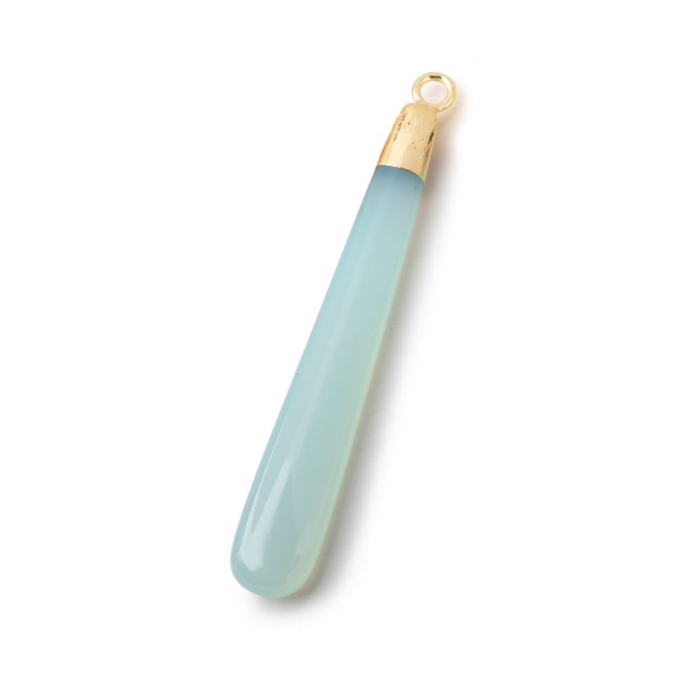 Gold Leafed Seafoam Blue Chalcedony pear Pendant 1 focal bead 40x6mm - Beadsofcambay.com