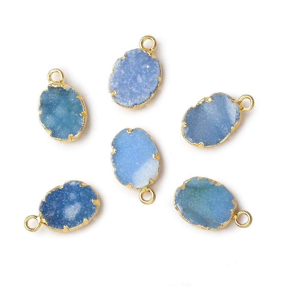 Gold Leafed Sky Blue Agate Drusy Oval Pendant 1 focal bead 10x8mm - Beadsofcambay.com