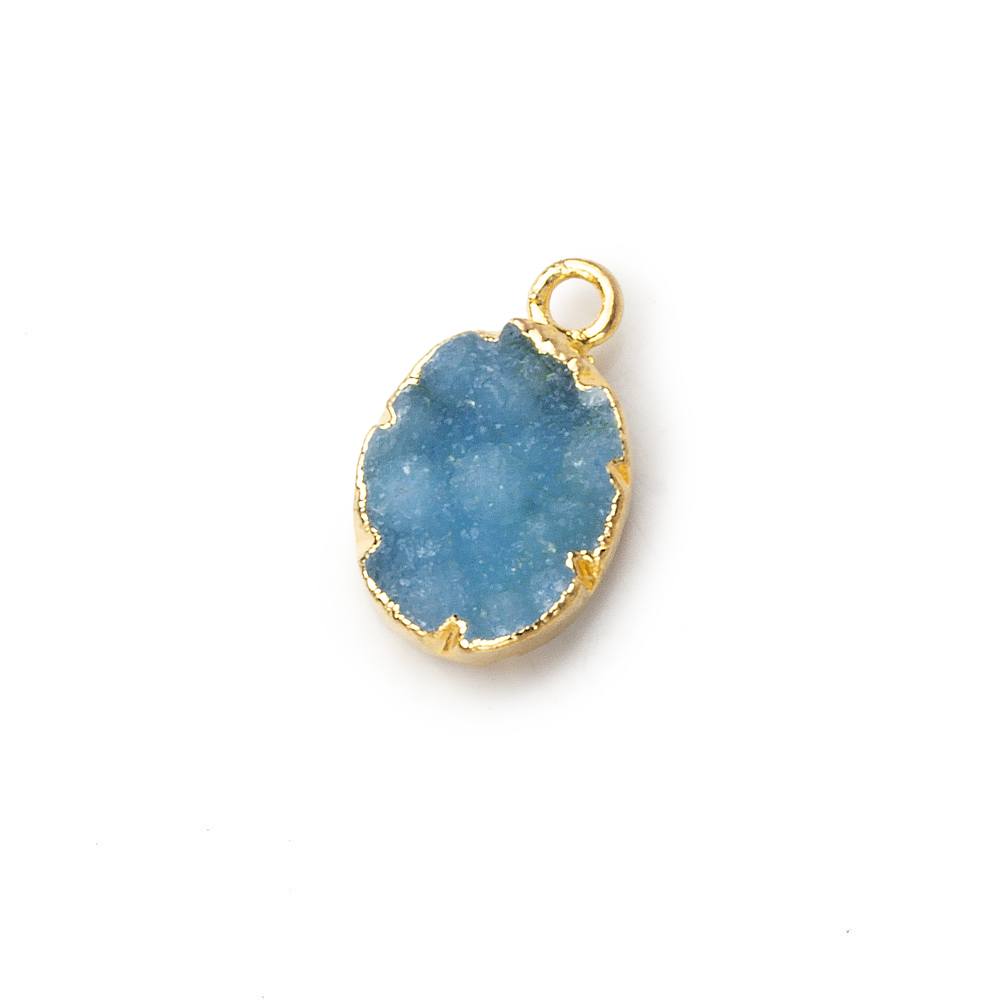 Gold Leafed Sky Blue Agate Drusy Oval Pendant 1 focal bead 10x8mm - Beadsofcambay.com