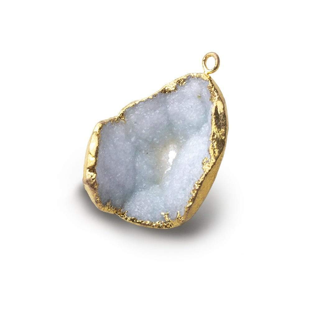 Gold Leafed Snow Crevasse White Concave Drusy Pendant 1 focal bead 27x21x13mm A Grade - Beadsofcambay.com