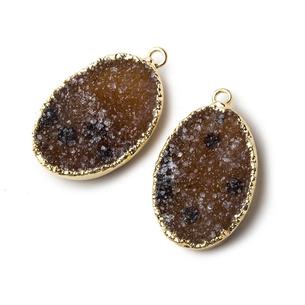Gold Leafed Speckled Brown Oval Drusy Pendant Set of 2 pieces 26x19x7mm A Grade - Beadsofcambay.com
