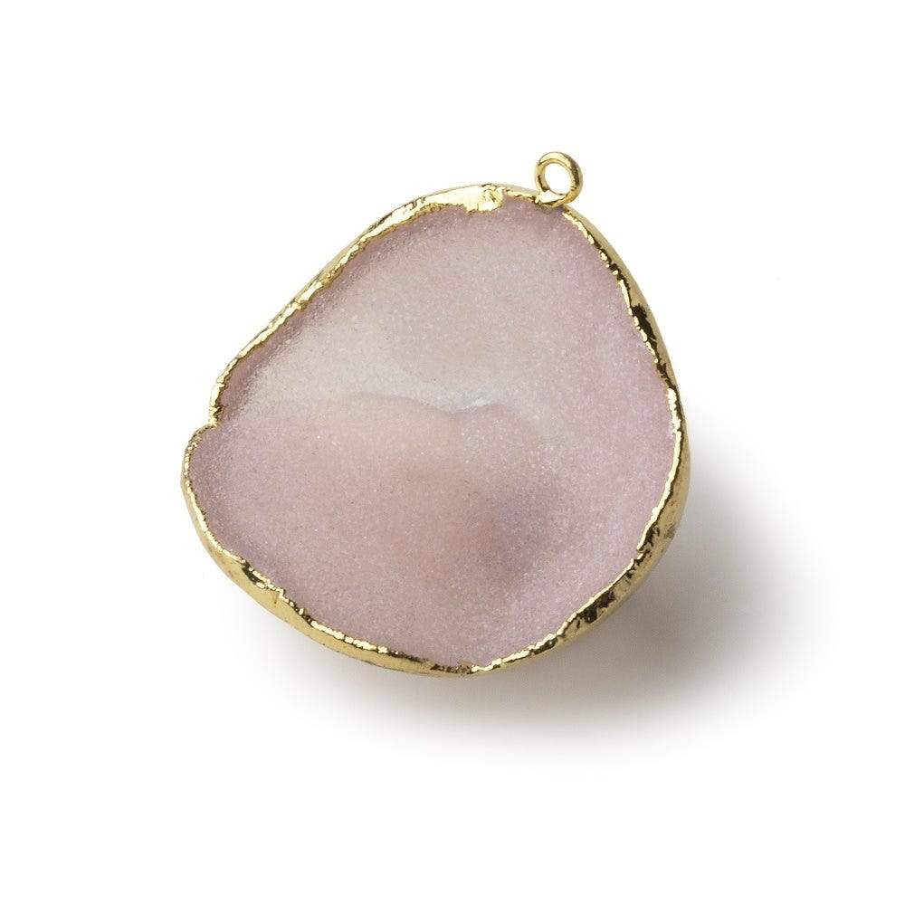 Gold Leafed Sunrise Pink Concave Drusy Pendant 1 focal bead 32x33x20mm A Grade - Beadsofcambay.com