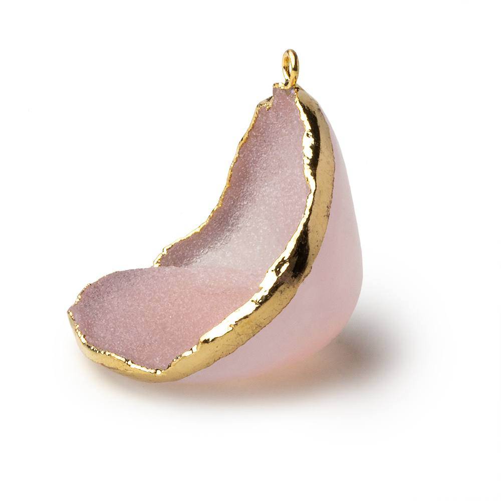 Gold Leafed Sunrise Pink Concave Drusy Pendant 1 focal bead 32x33x20mm A Grade - Beadsofcambay.com