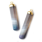Gold Leafed Teal Banded Agate Square Tube Pendant 1 focal bead 38x8mm - Beadsofcambay.com