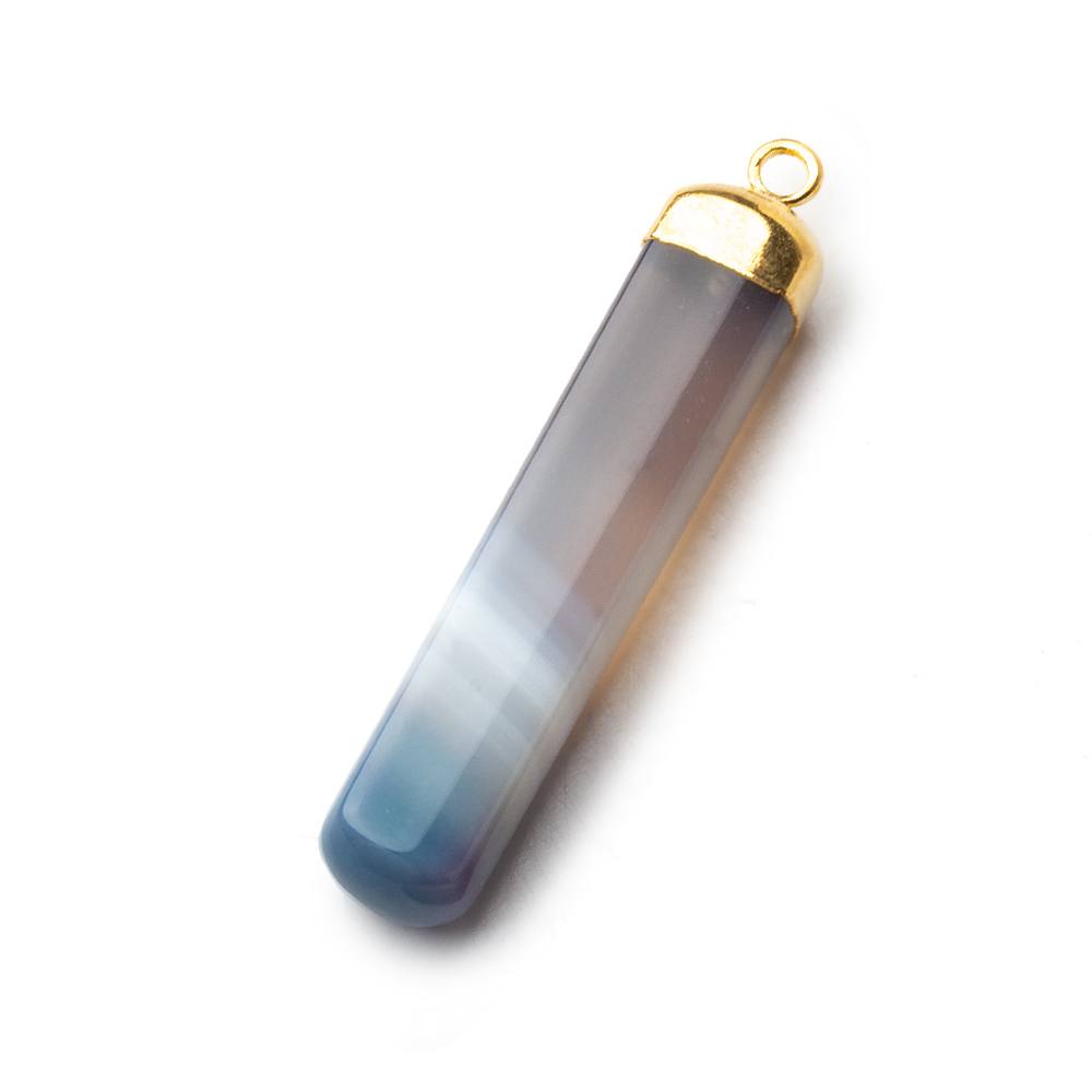 Gold Leafed Teal Banded Agate Square Tube Pendant 1 focal bead 38x8mm - Beadsofcambay.com