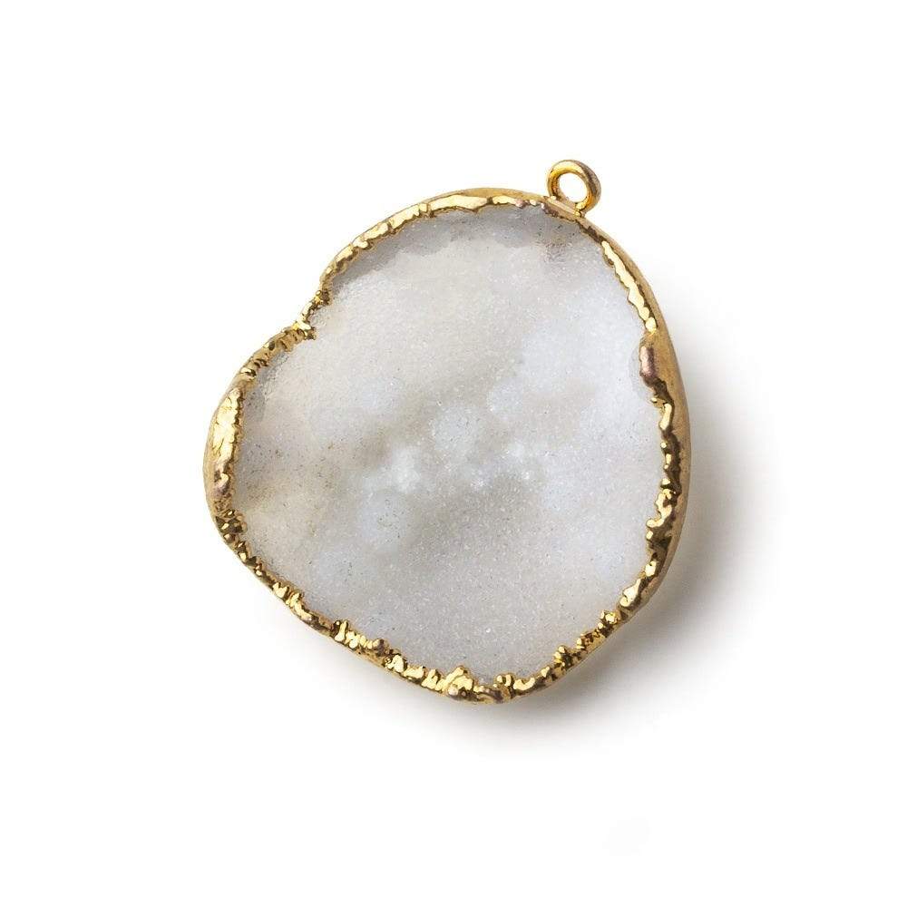 Gold Leafed Translucent Pebbled White Concave Drusy Pendant 1 focal bead 29x29x10mm A Grade - Beadsofcambay.com