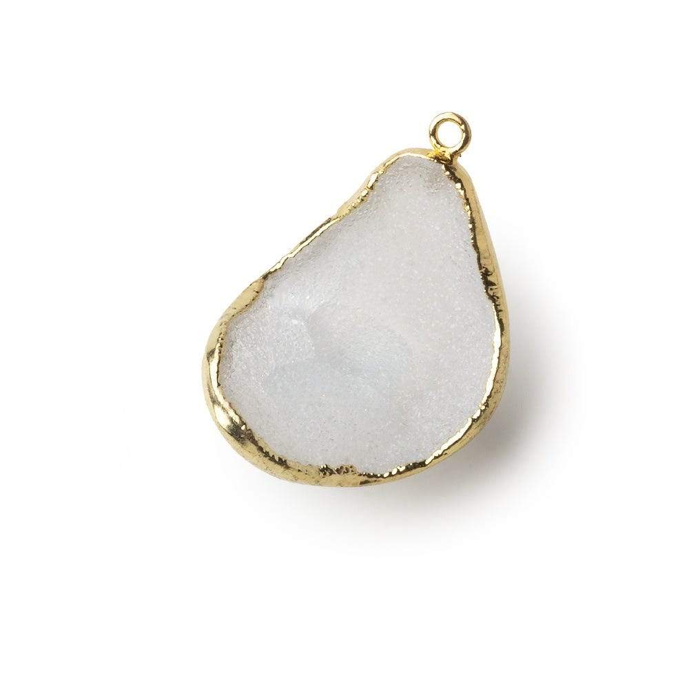 Gold Leafed Translucent White Concave Drusy Pendant 1 focal bead 29x22x19mm A Grade - Beadsofcambay.com