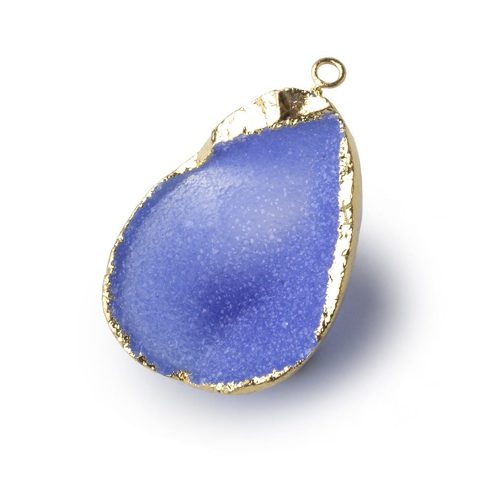 Gold Leafed Ultramarine Blue Concave Drusy Pendant 1 focal bead 31x29x16mm A Grade - Beadsofcambay.com