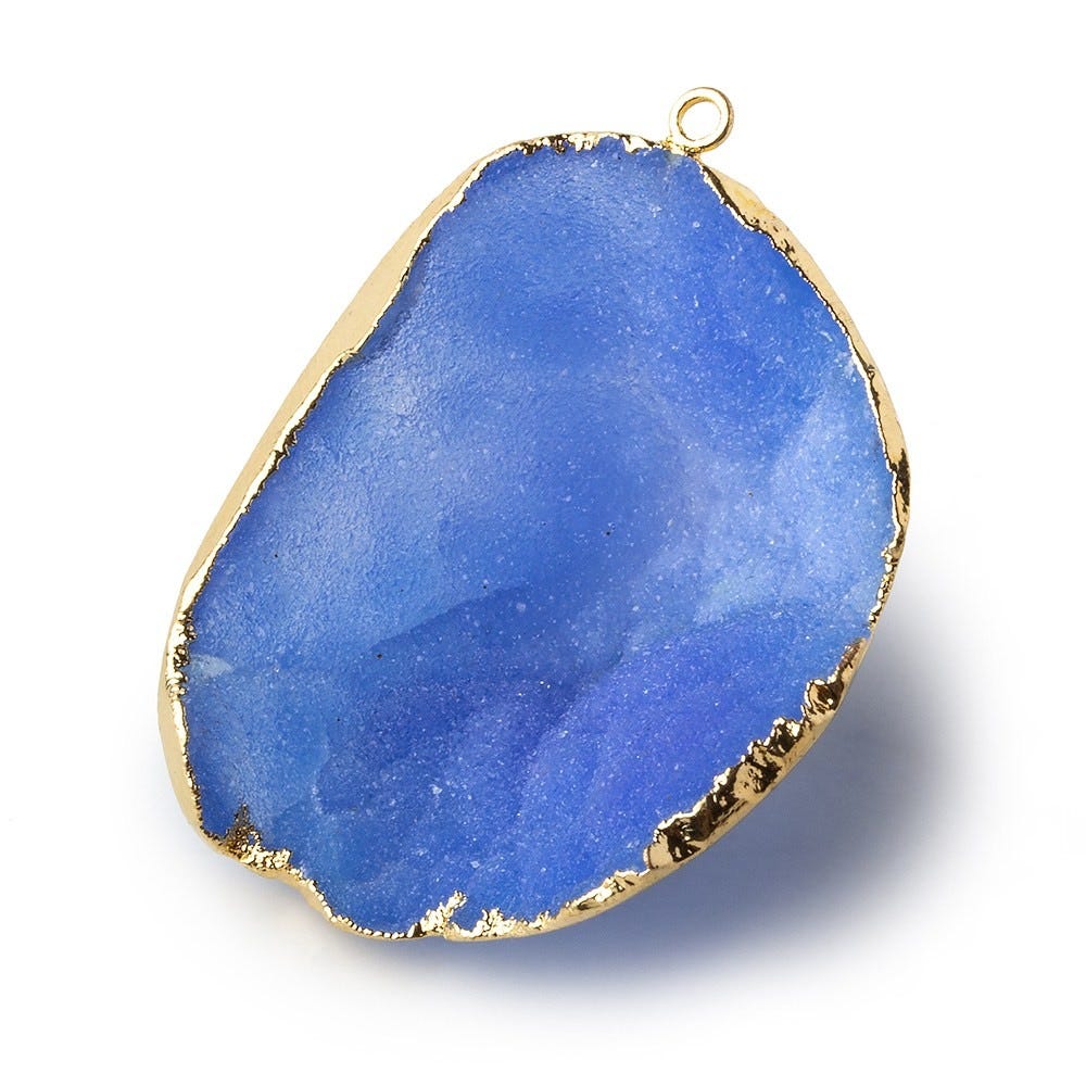 Gold Leafed Ultramarine Blue Concave Drusy Pendant 1 focal bead 42x34x18mm A Grade - Beadsofcambay.com
