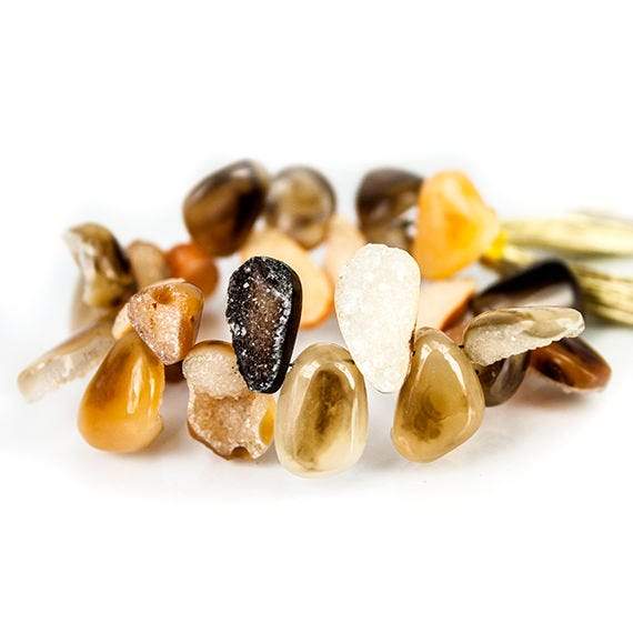 Golden and Brown Agate Drusy Free Shape Strand 27 beads 6.5 inch - Beadsofcambay.com