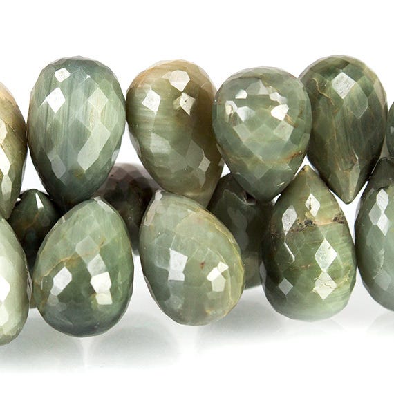 Green Cat's Eye Quartz Faceted Tear Drop Briolette Beads - Beadsofcambay.com