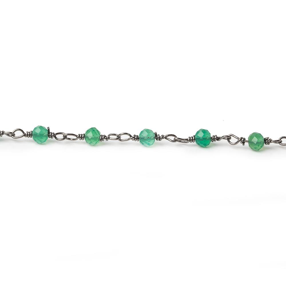 Green Onyx micro-faceted rondelle Black Gold plated Chain by the foot 40 beads - Beadsofcambay.com