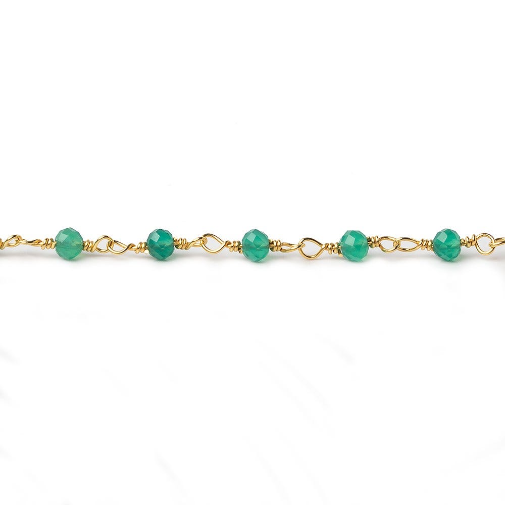 Green Onyx micro-faceted rondelle Gold plated Chain by the foot - Beadsofcambay.com