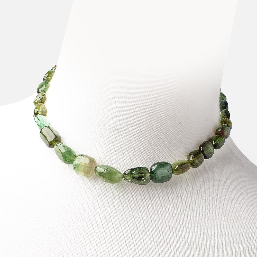 Green Tourmaline Plain Nugget Necklace with a 14kt Gold Clasp AAA - Beadsofcambay.com