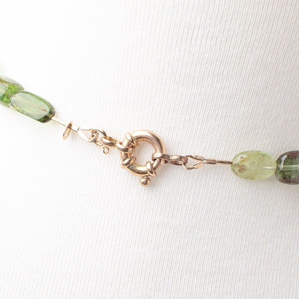 Green Tourmaline Plain Nugget Necklace with a 14kt Gold Clasp AAA - Beadsofcambay.com