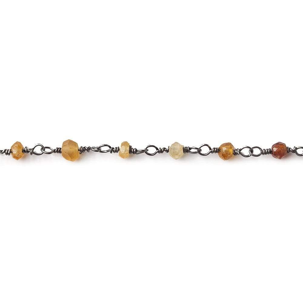 Hessonite Garnet rondelle Black Gold plated Chain by the foot 37 pieces - Beadsofcambay.com
