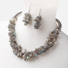 Labradorite Faceted Tear Drop Antiqued Silver Necklace and Earring Set AAA - Beadsofcambay.com