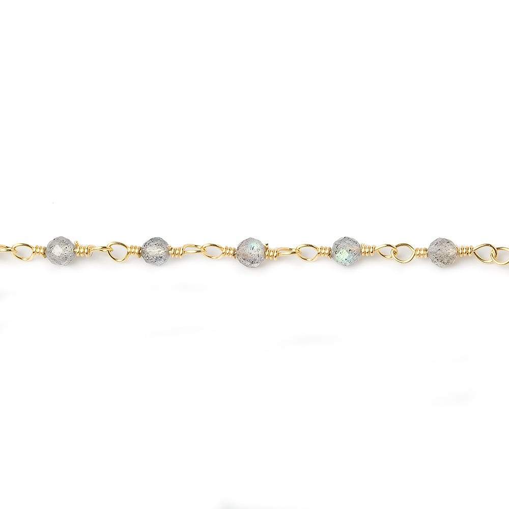 Labradorite micro-faceted rondelle Gold plated Chain by the foot 40 beads - Beadsofcambay.com