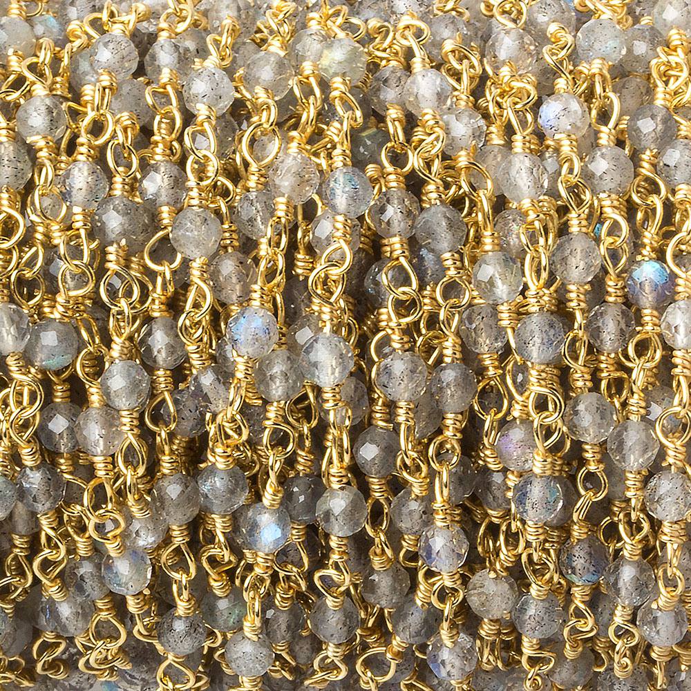 Labradorite micro-faceted rondelle Gold plated Chain by the foot 40 beads - Beadsofcambay.com