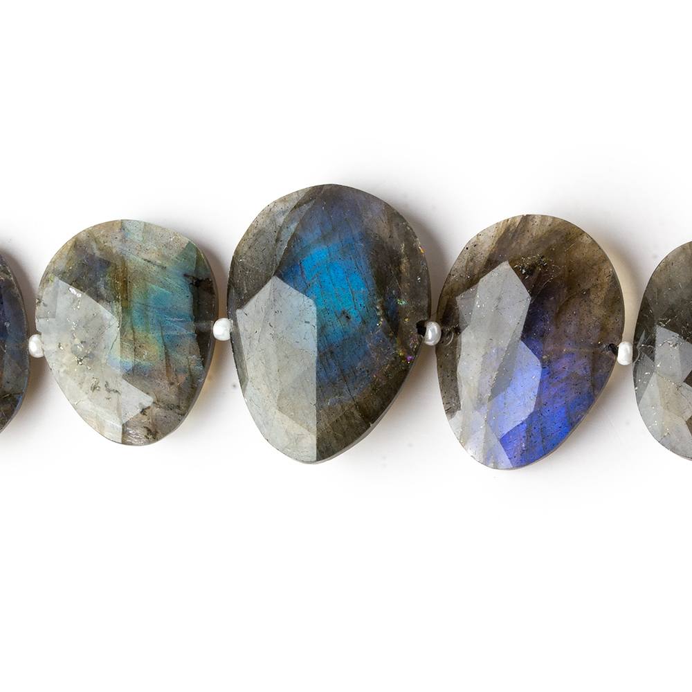 Labradorite side drilled faceted flat nugget beads 16 inch 33 pieces - Beadsofcambay.com