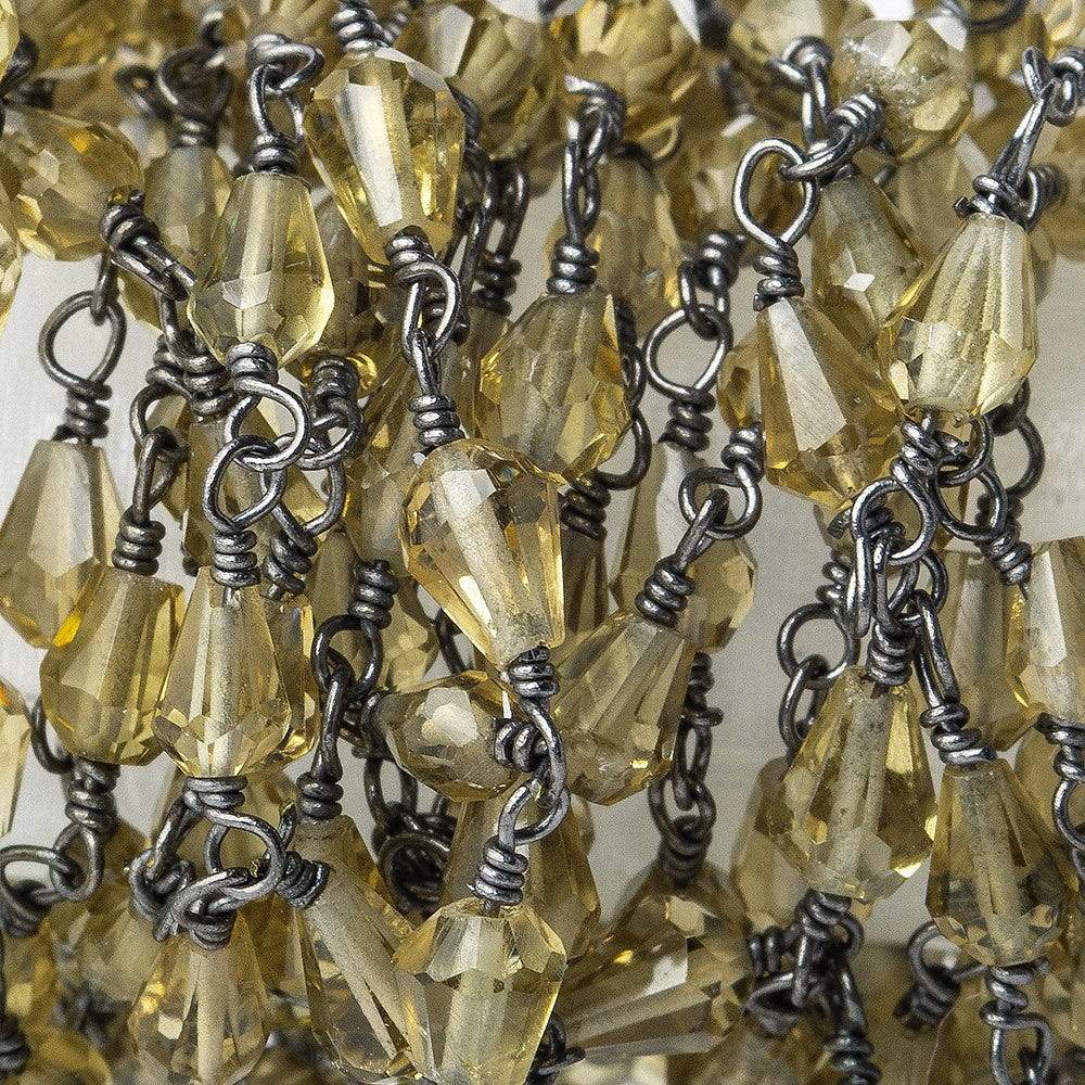 Lemon Quartz faceted tear drop Black Gold Filled Chain by the foot 29 beads - Beadsofcambay.com