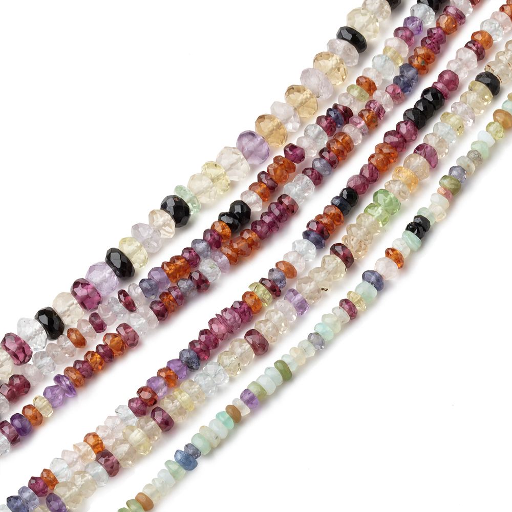Lot of 6 Strands of Multi Gemstone Faceted Rondelle Beads - Beadsofcambay.com