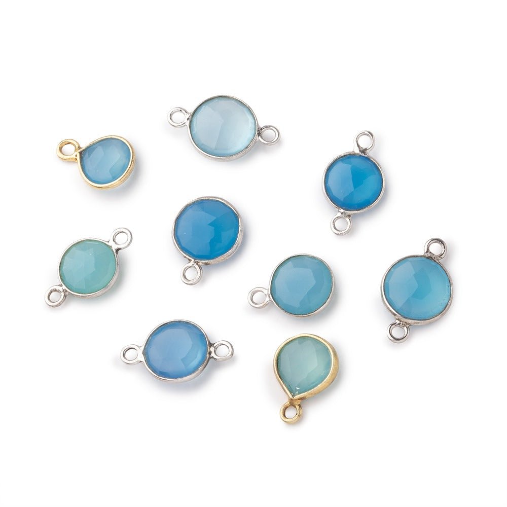 Lot of 9 Bezel Set Blue Chalcedony Focal Beads - Beadsofcambay.com