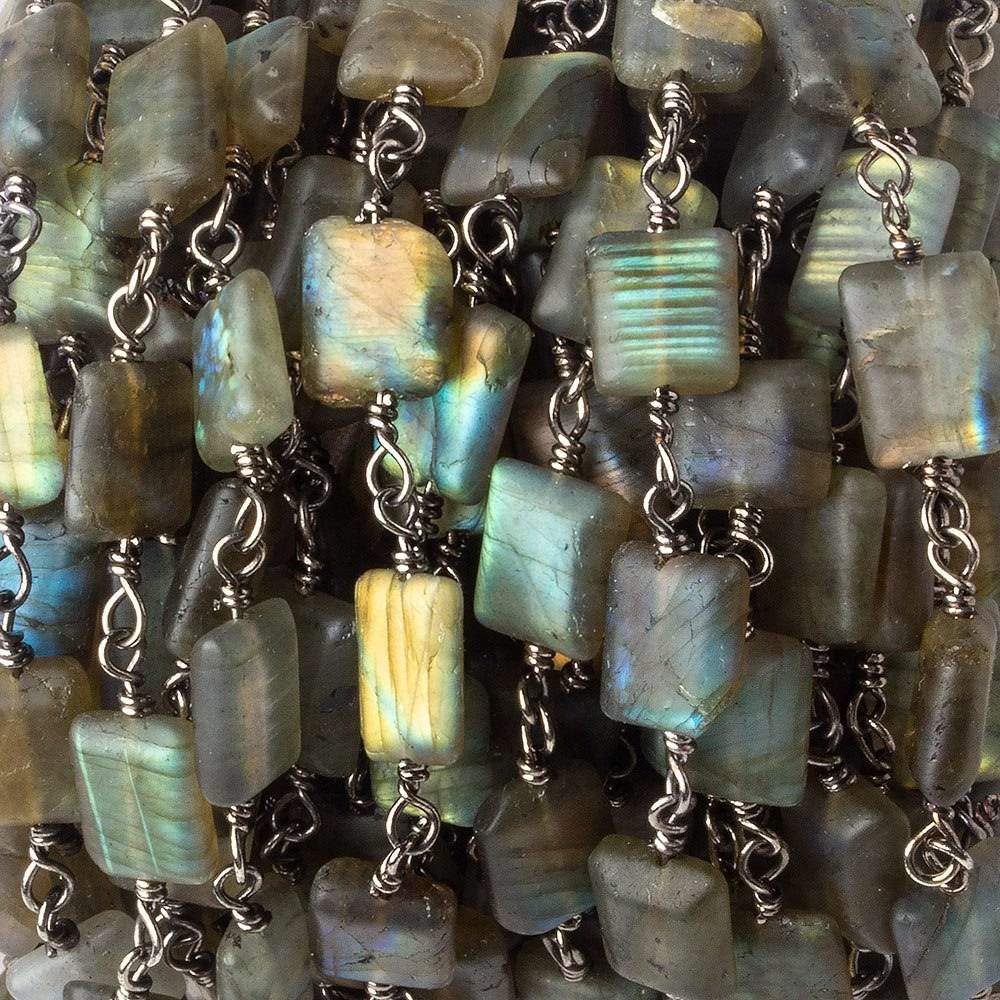 Matte Rectangle Labradorite Black Gold plated Chain by the foot - Beadsofcambay.com