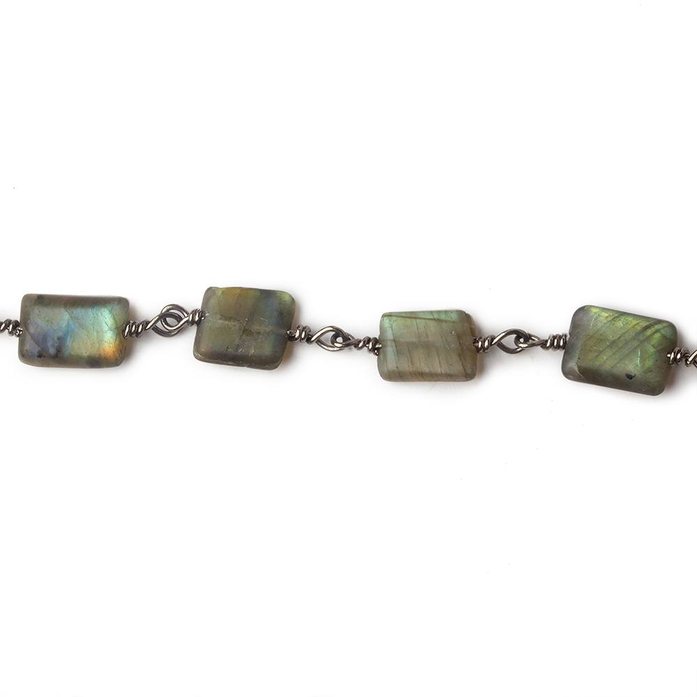 Matte Rectangle Labradorite Black Gold plated Chain by the foot - Beadsofcambay.com