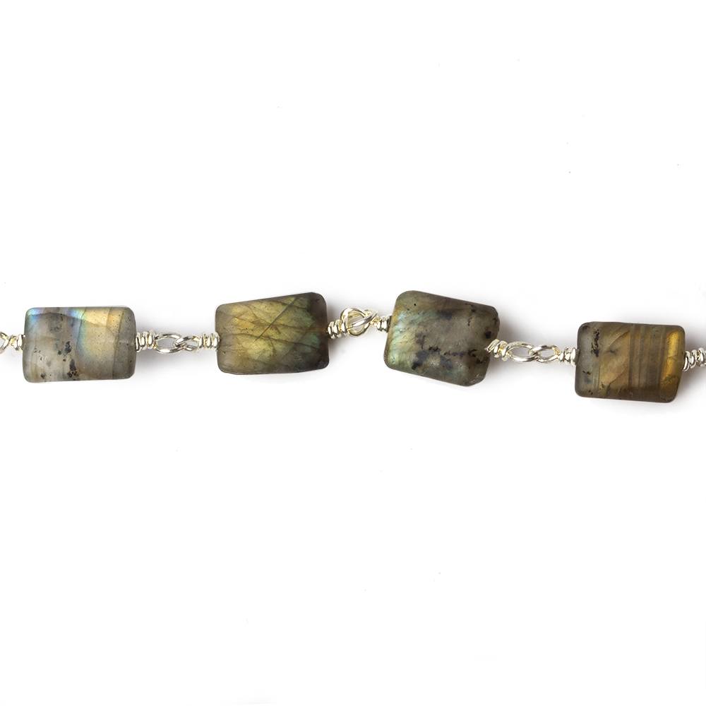 Matte Rectangle Labradorite Silver plated Chain by the foot - Beadsofcambay.com