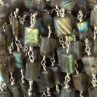 Matte Rectangle Labradorite Silver plated Chain by the foot - Beadsofcambay.com